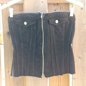 ZARA Denim Corset Bustier Top Women's Size Large Strapless Black Zipper BNWT